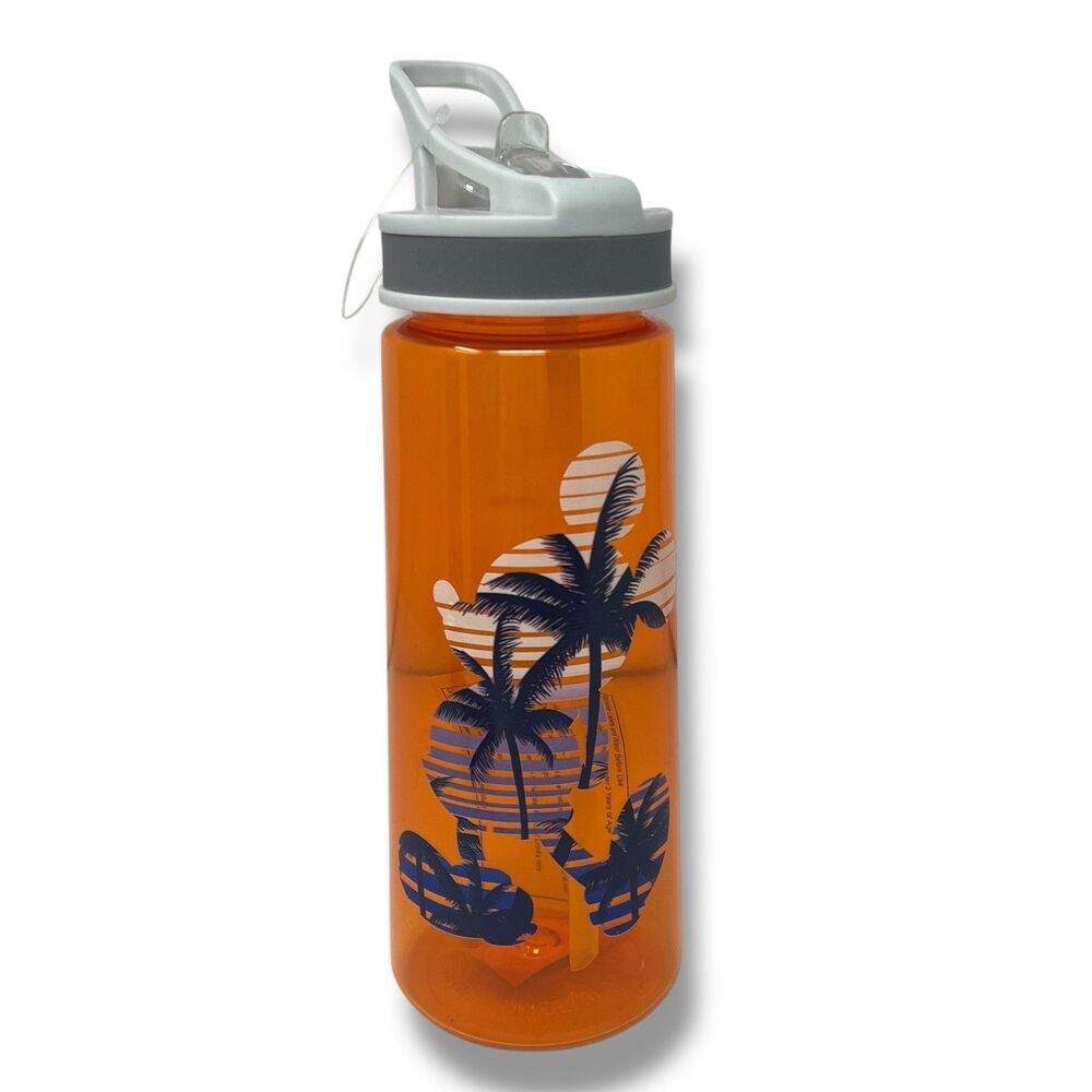 Disney Parks Water Bottle‎ Mickey Mouse Orange Tropical Vacation Hawaiian Flip